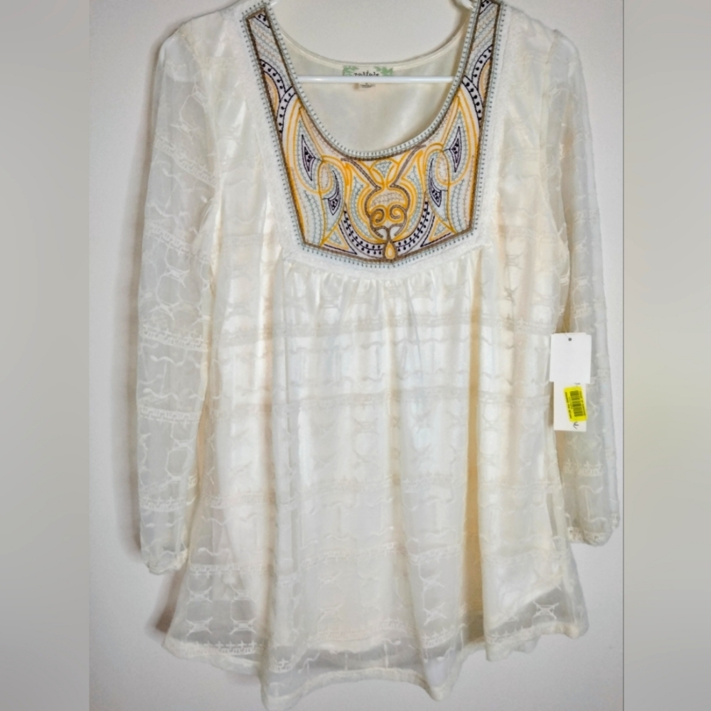 Nurture (Size S) Ivory White Lace Overlay Embroidered Boho Chic Blouse (NEW-NWT)